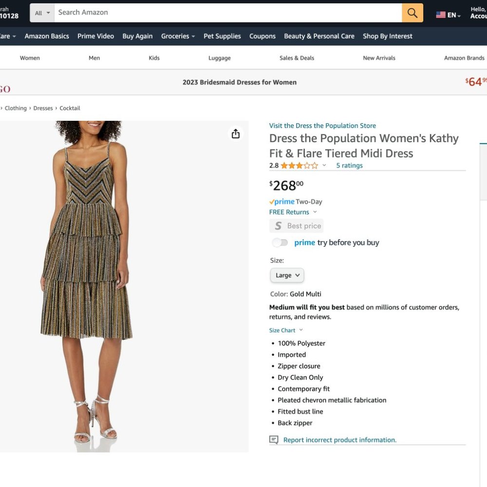 XL Dress the Population - gold and black dress NWT - Picture 11 of 11